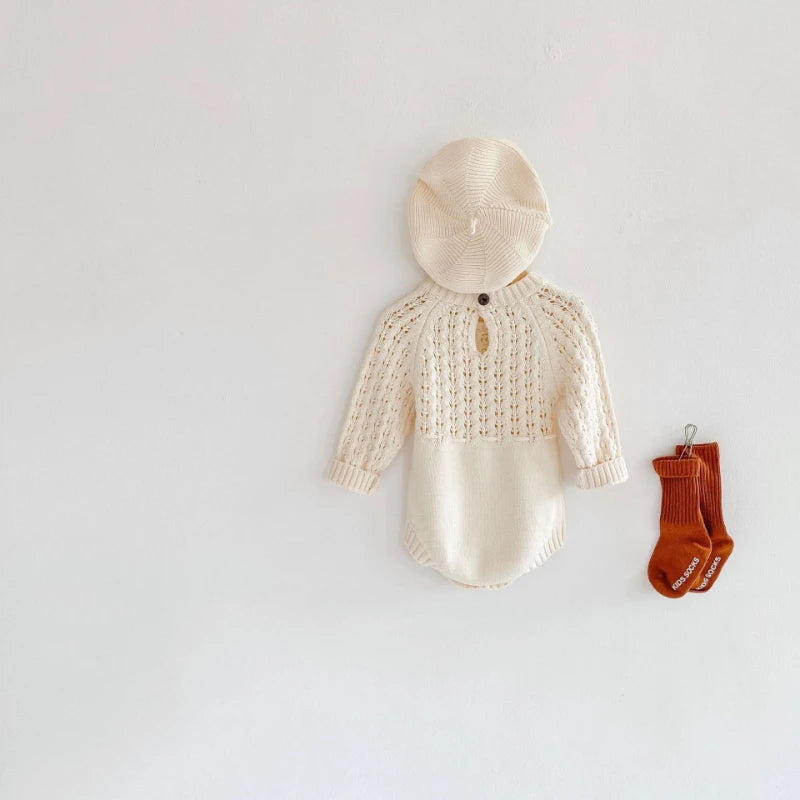 Barboteuse Fille Tricot Ajouré Manches Longues