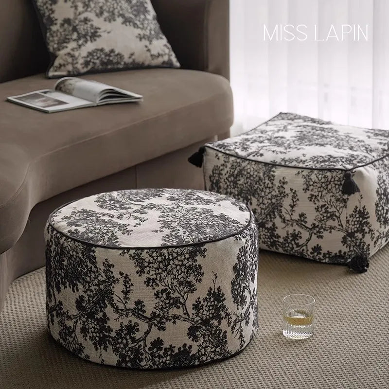 Housse de Coussin Futon Brodée - Style Tatami Épuré
