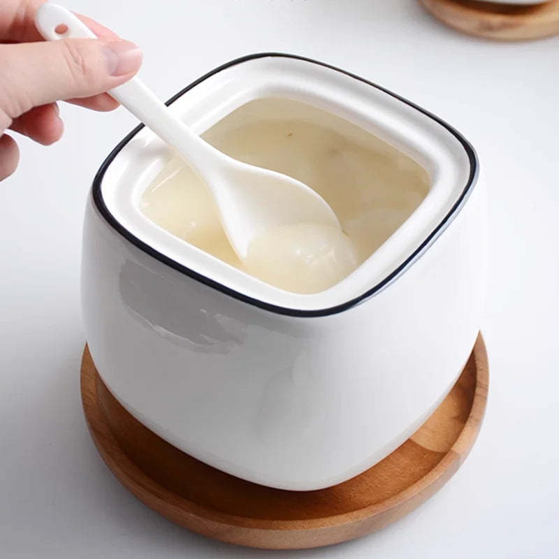 Salière et Sucrier en Céramique Blanche avec Cuillère