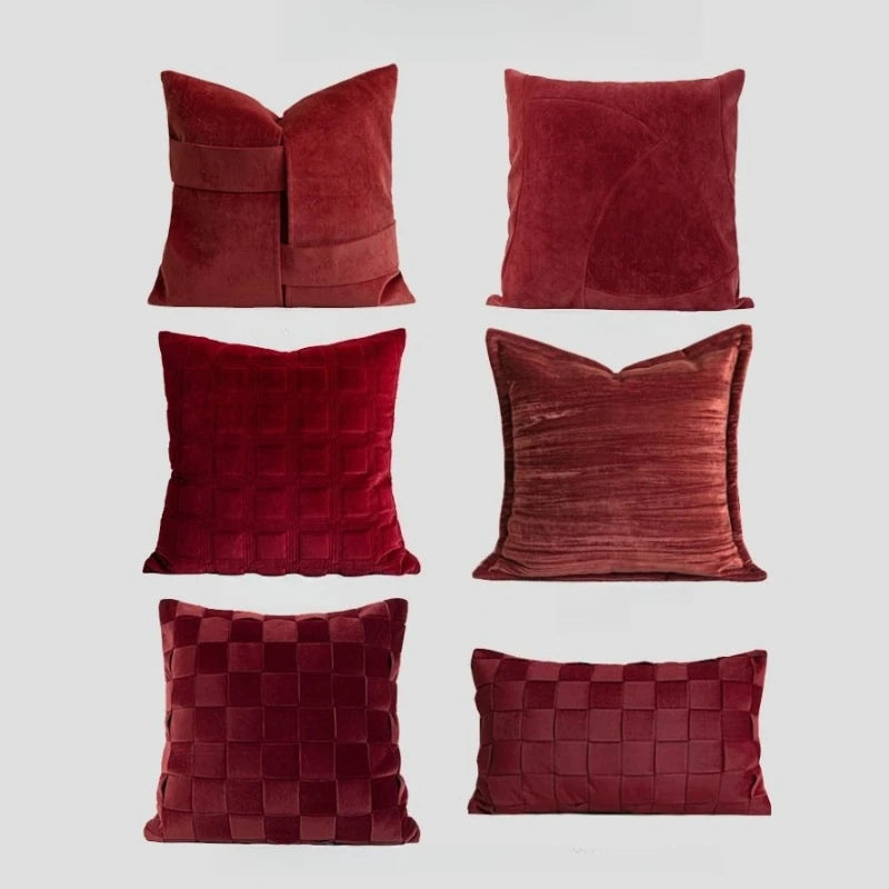 Housse de Coussin Luxe Bordeaux et Noir Bicolore