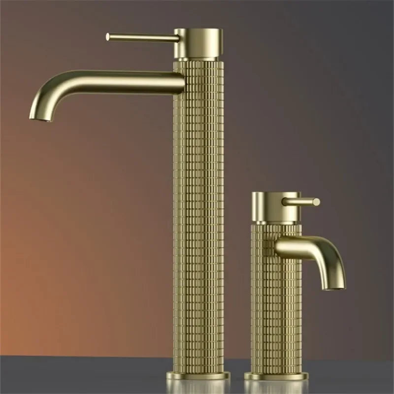 Robinet de Lavabo Or Rose Brossé Sculpté Artisanal