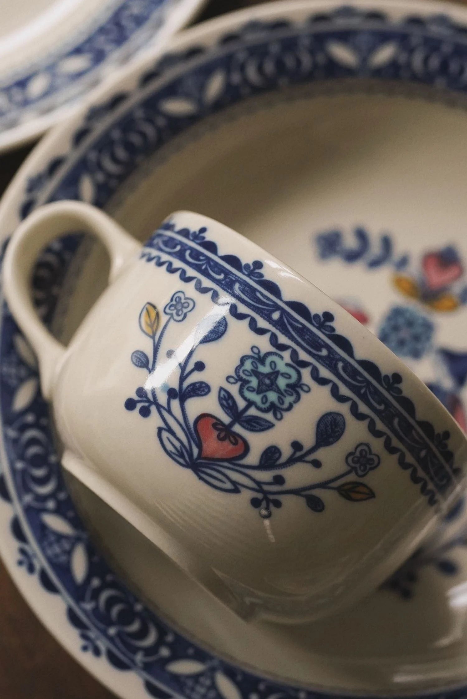 Tasse à Café Peinte Main Motif Champêtre Rétro