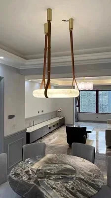 Suspension Ronde Cuir et Cuivre Marbre Espagnol Haut de Gamme