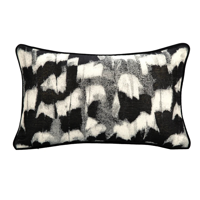 Housse de Coussin Lombaire Motif Abstrait Noir et Blanc