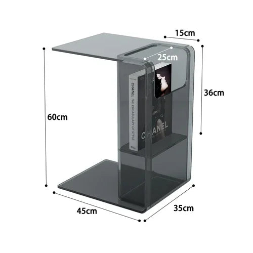 Table d'Appoint en Acrylique Forme C - Transparente avec Rangement