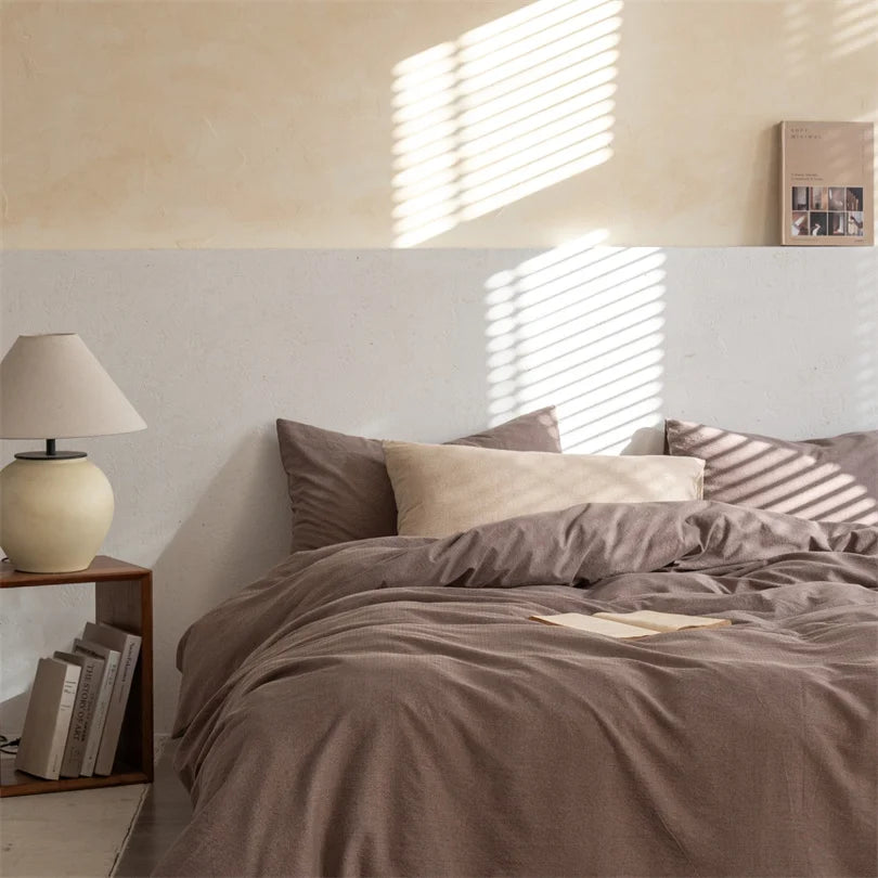 Parure de Lit en Lin Lavé 100% Naturel - Housse de Couette et Taies