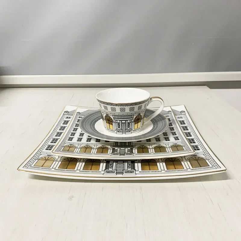 Tasse à Café Céramique Motif Architectural Noir et Blanc