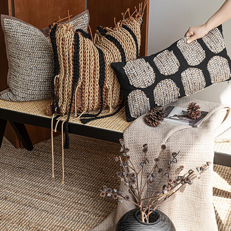 Housse de Coussin Tissée Motif Nœud Format Carré