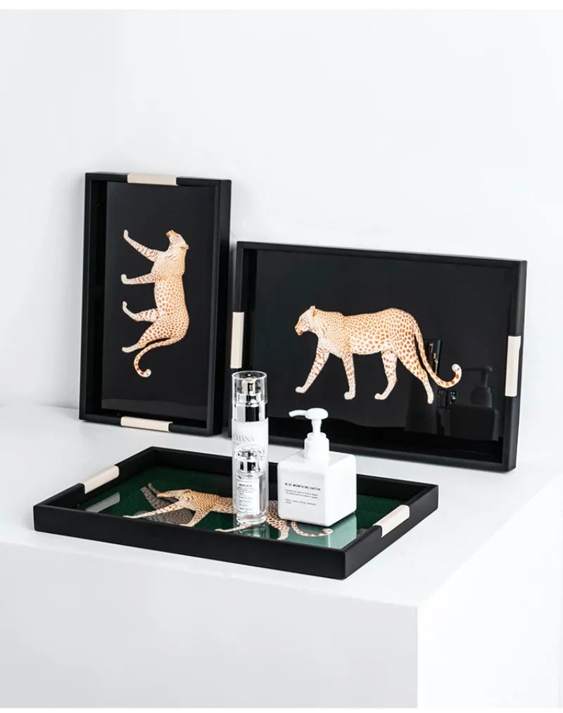 Plateau Décoratif Motif Léopard en Acrylique