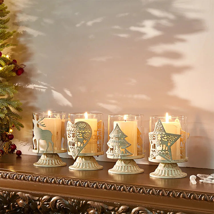 Bougeoir de Noël Élan et Sapin en Verre
