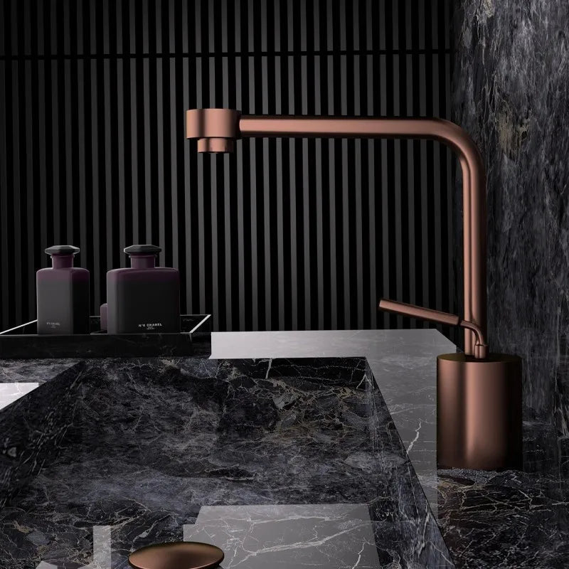 Robinet de Lavabo Or Rose Brossé Laiton Deux Trous