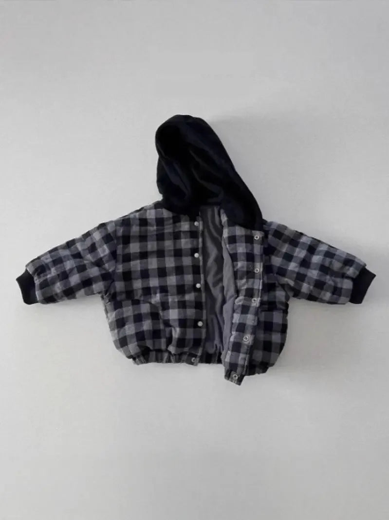 Manteau Enfant à Capuche Motif Carreaux