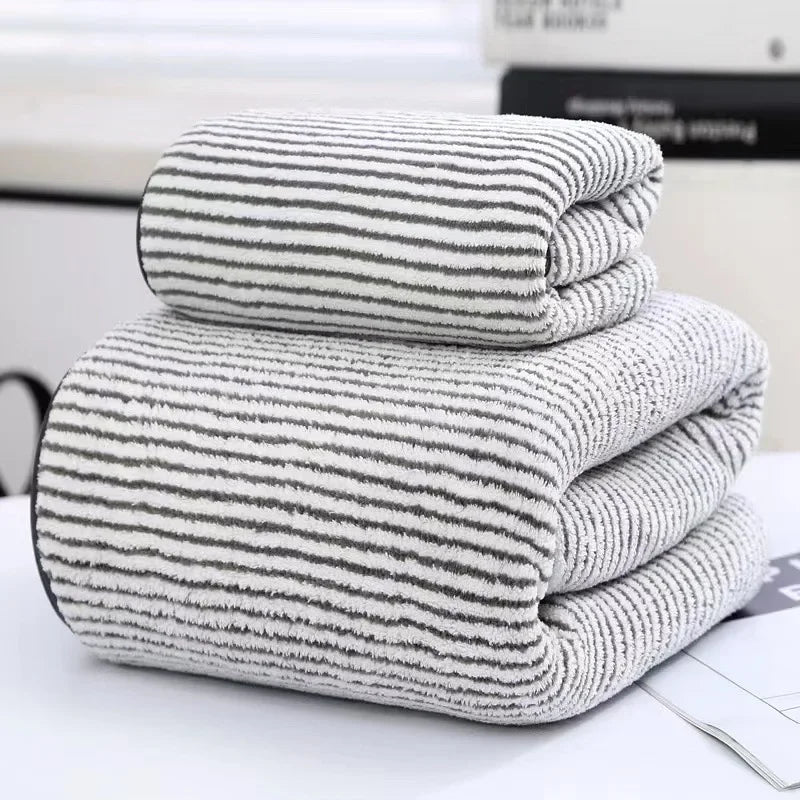 Set de Serviettes Bambou Rayées Séchage Rapide