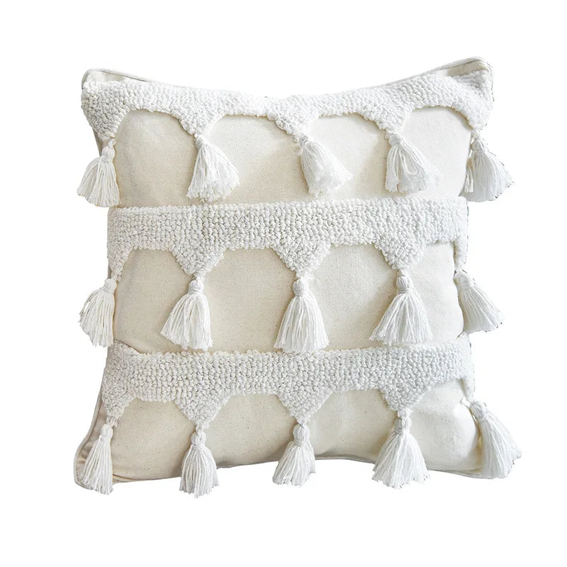 Housse de Coussin Blanche Bohème Tuftée Faite Main