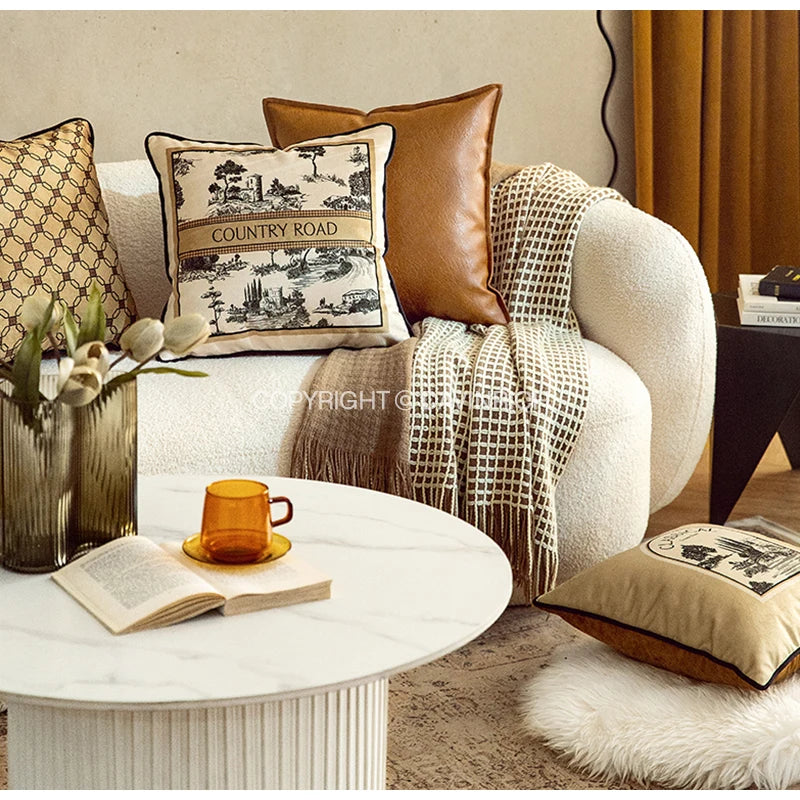 Housse de Coussin Toile de Jouy Style Campagne Rétro