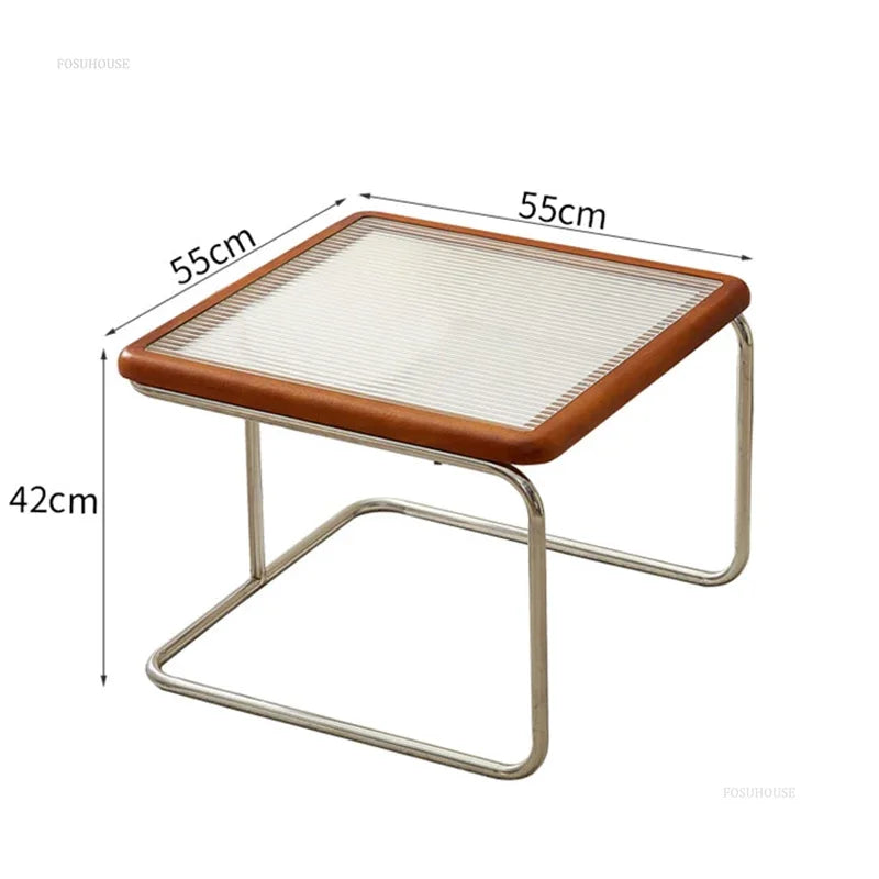 Table Basse Verre et Inox - Style Japonais Rétro