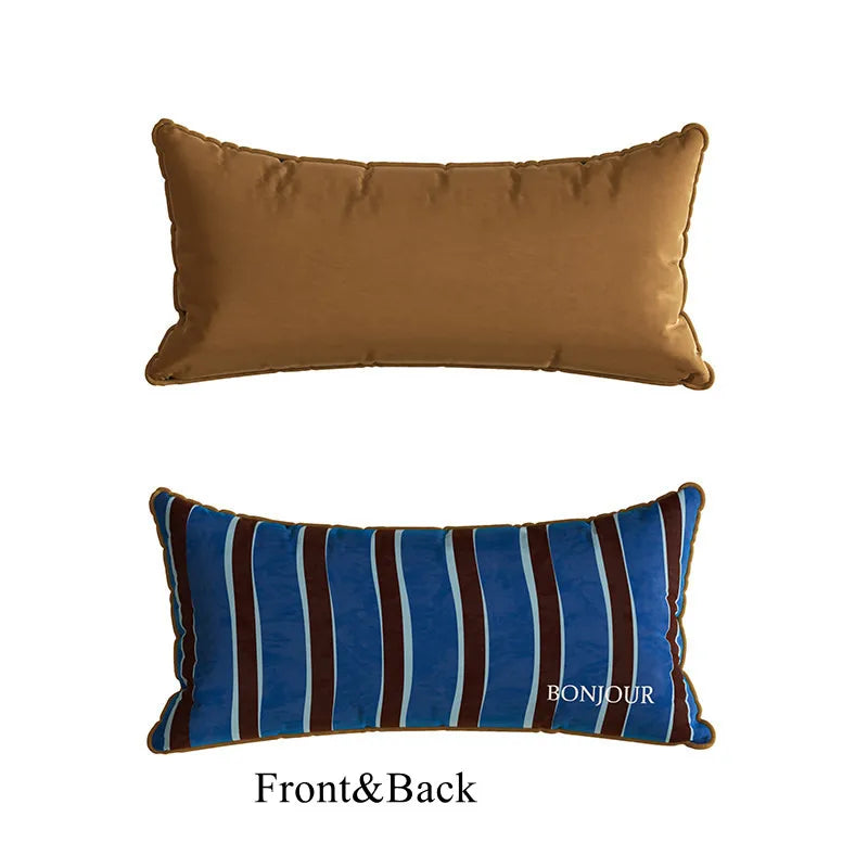 Housse de Coussin Lombaire Rayée Patchwork - Style Rétro