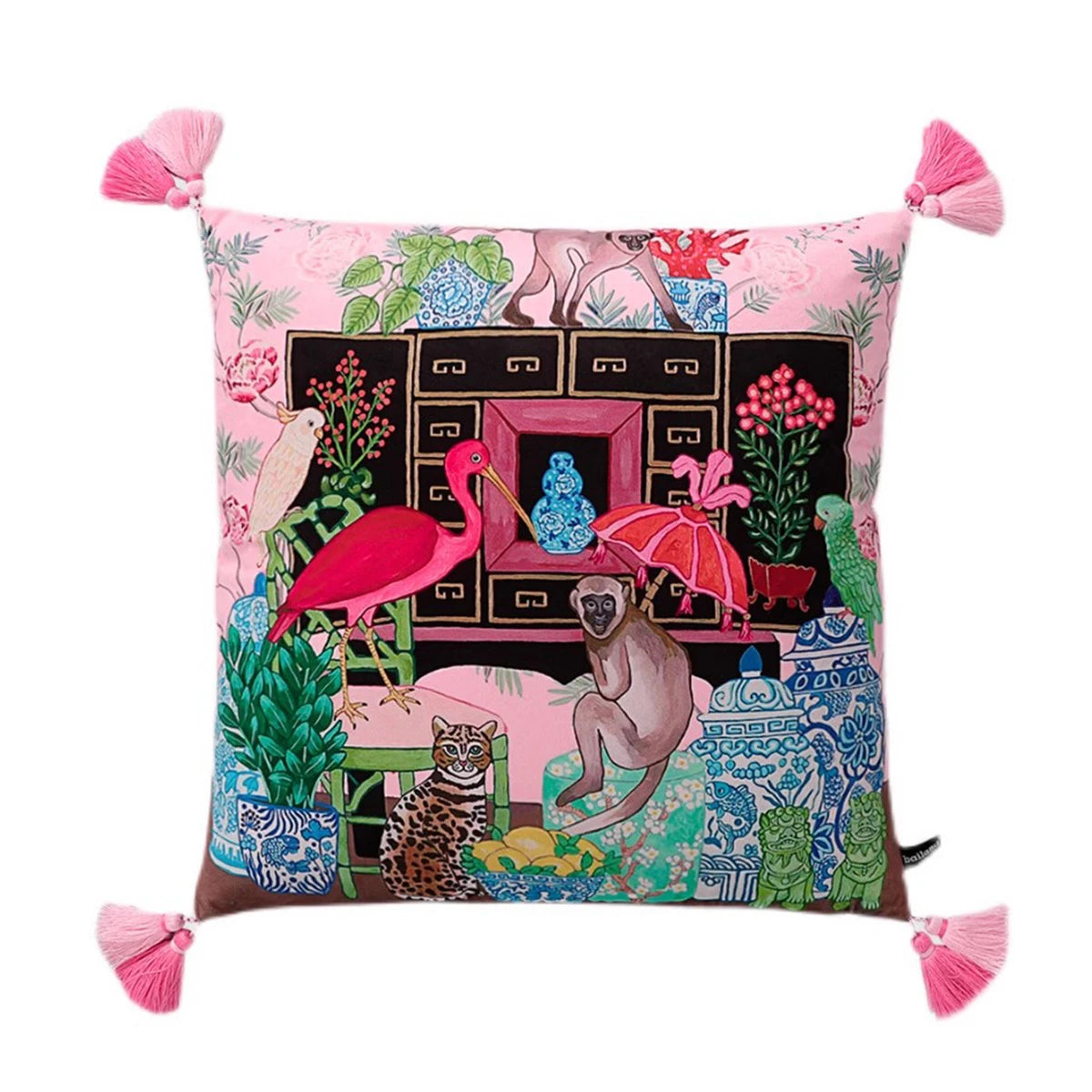 Housse de Coussin Velours Motif Léopard à Pompons
