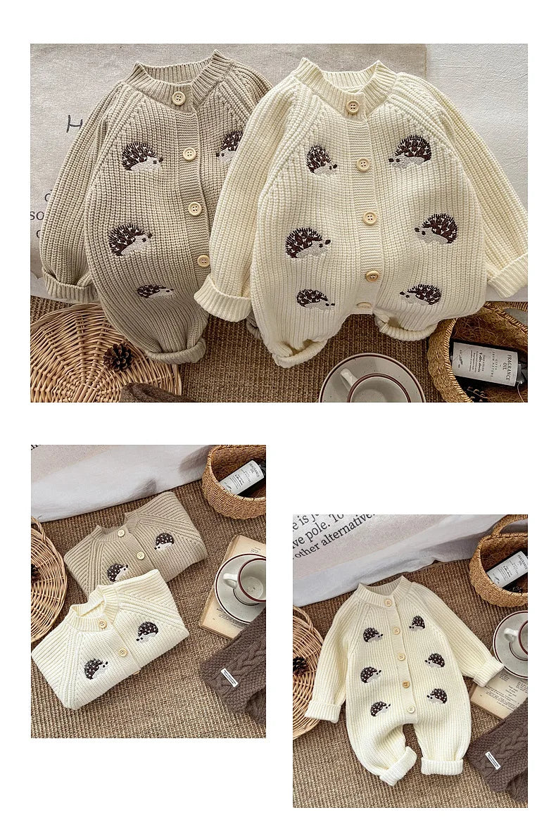 Barboteuse Bébé Tricotée Motif Hérisson