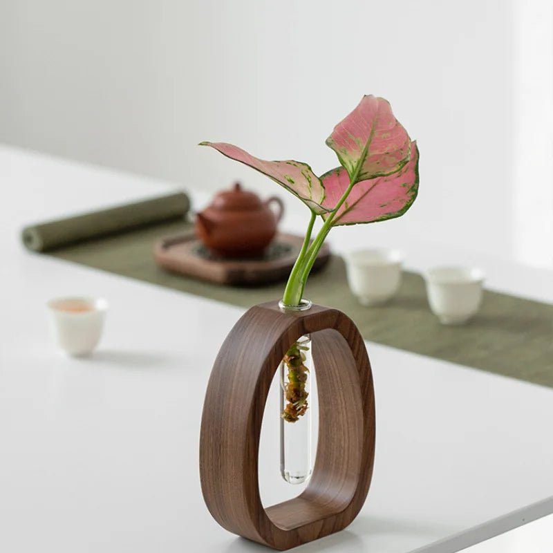 Vase Soliflore en Bois et Verre - Mini Vase à Fleur Unique