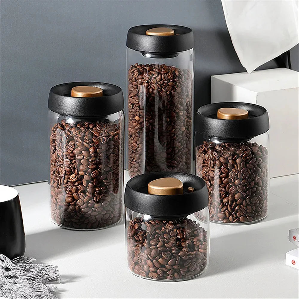 Pot Hermétique en Verre pour Café en Grains sous Vide