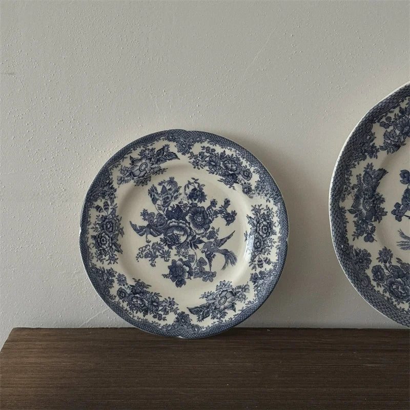 Service de Table Céramique Motif Floral Bleu Vintage