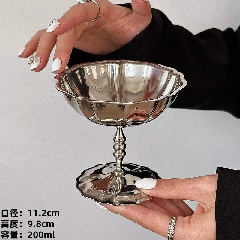 Coupe à Dessert Acier Inoxydable Style Rétro Base Haute