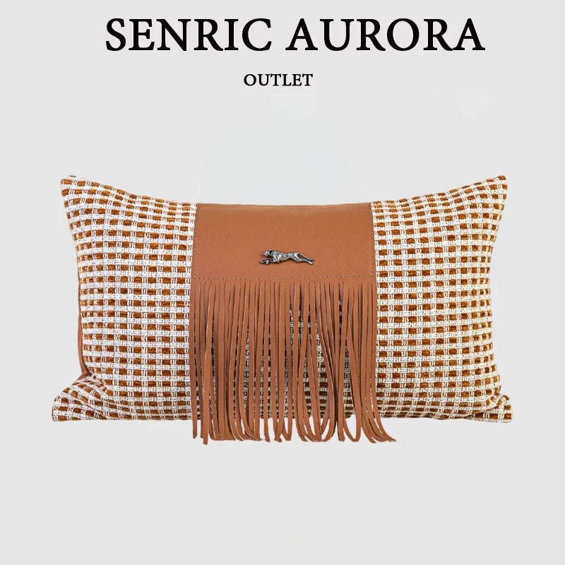 Housse de Coussin Cuir Orange Assemblage Waist