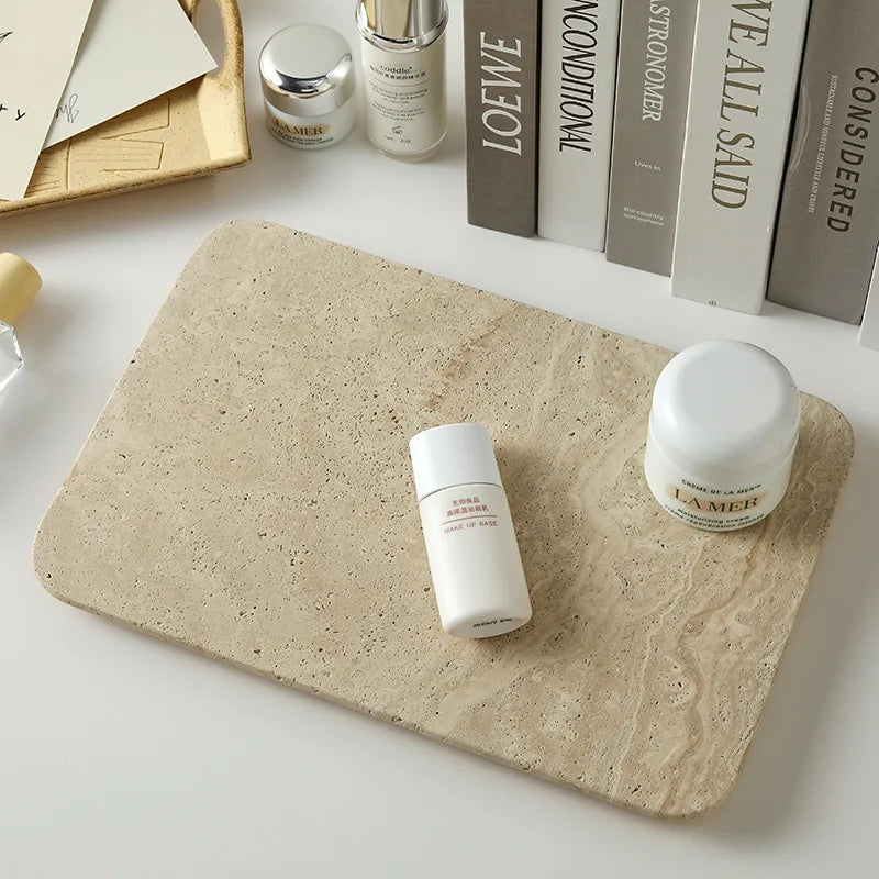 Assiette Marbre Travertin Beige pour Pâtisserie et Fromage
