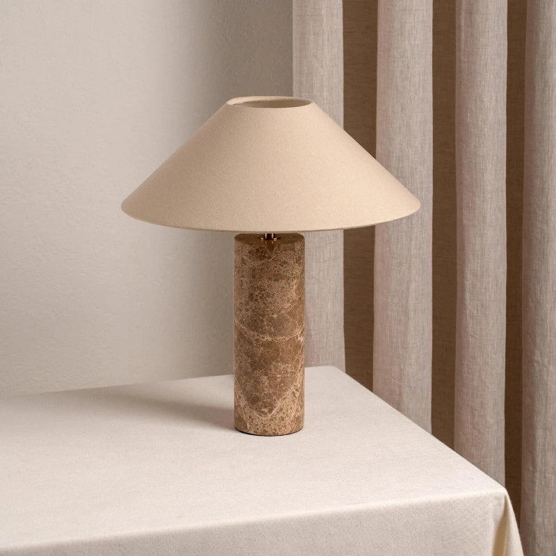 Lampe de Table Cylindrique - Base Marbre et Abat-Jour Tissu
