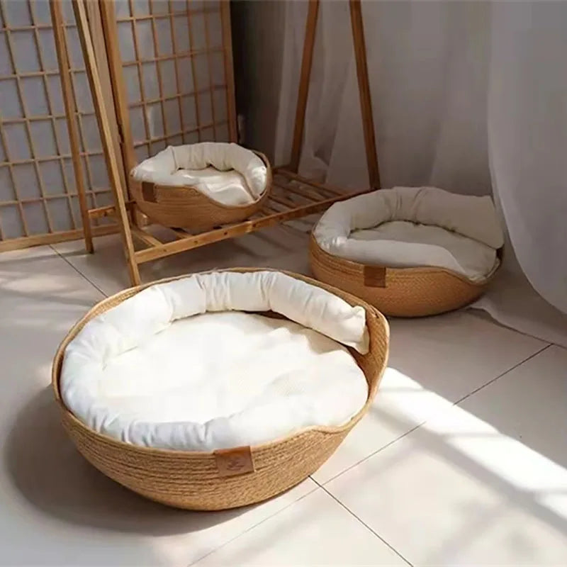 Lit pour Animaux en Bambou Tressé Quatre Saisons