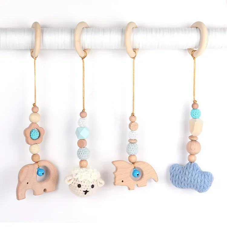 Lot de 4 Jouets en Bois pour Portique d'Éveil