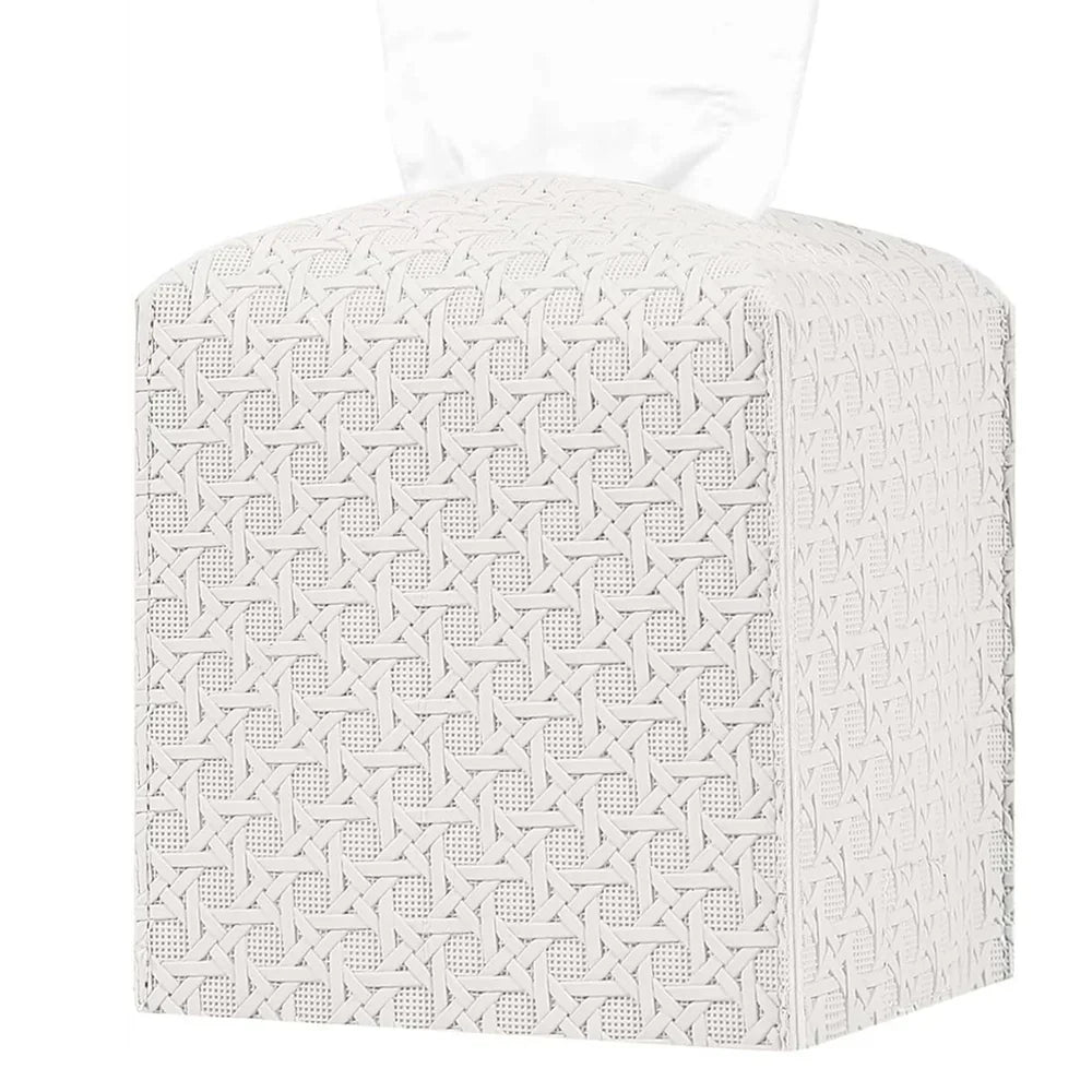 Boîte à Mouchoirs Simili Cuir Design Rotin Grande Capacité
