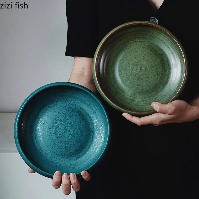 Japanese Round Deep Plate – Stoneware Dinner & Pasta Bowl