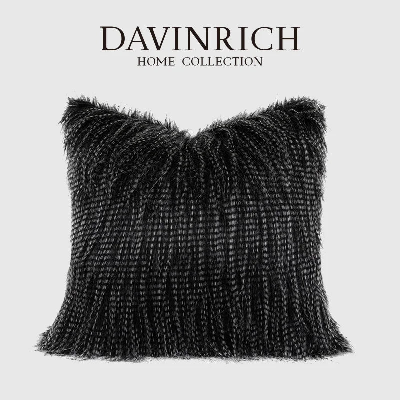 Housse de Coussin Fourrure Noire - Style Art Déco