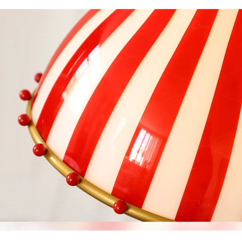Suspension Verre Coloré Rayures Rouge Bonbon Rétro