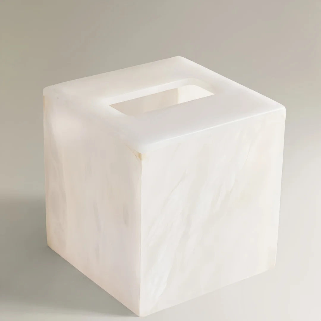 Boîte à Mouchoirs en Marbre Albâtre Naturel - Design Carré