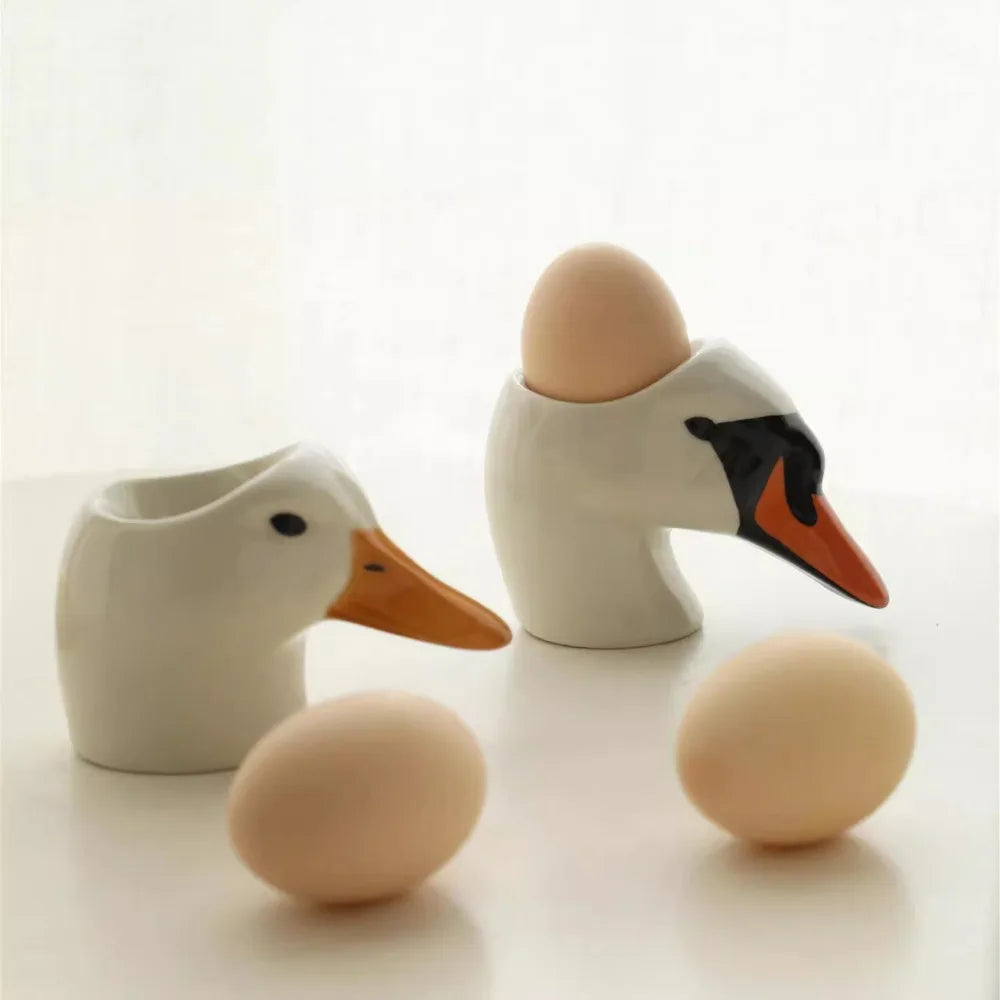 Assiette à Œufs Céramique Tête de Cygne Peinte Main