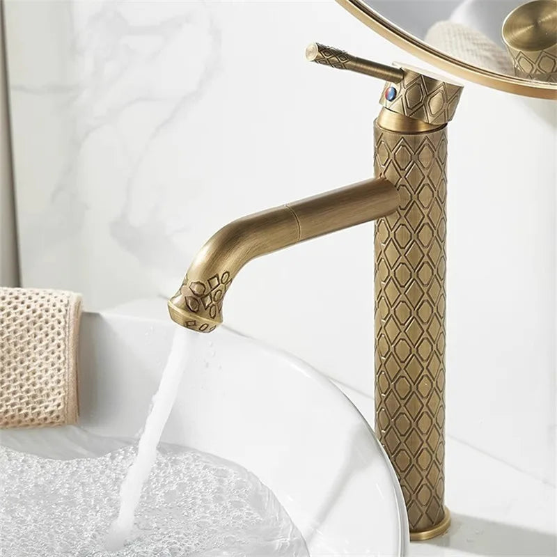 Robinet de Lavabo Laiton Sculpté Antique Mitigeur