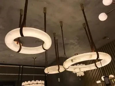 Suspension Ronde Cuir et Cuivre Marbre Espagnol Haut de Gamme