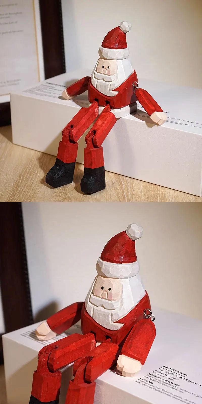 Statuette Père Noël Sculptée Bois Décoration de Fête