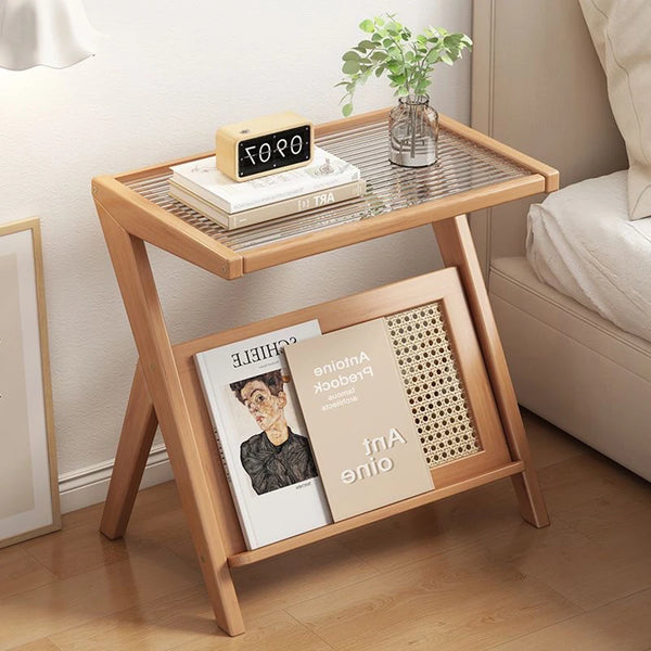 Table d'Appoint Bois Simple avec Plateau Verre