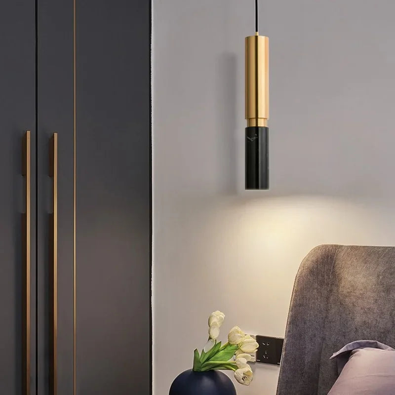 Suspension Tube Long Marbre Travertin Jaune Pierre Volcanique