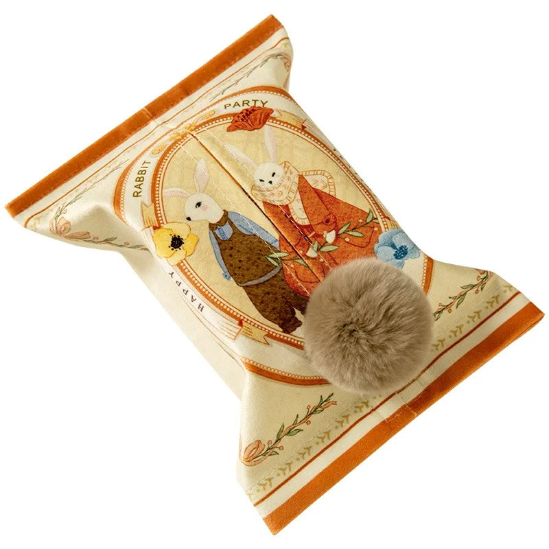Boîte à Mouchoirs en Velours avec Pompon - Design Chic