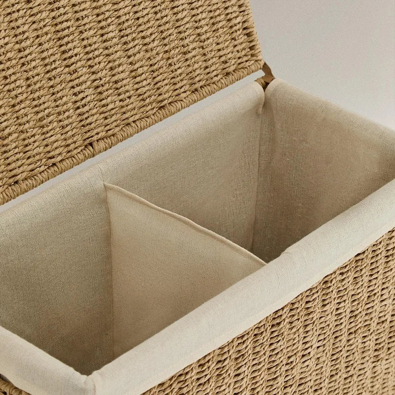 Panier à Linge Double Compartiment avec Couvercle