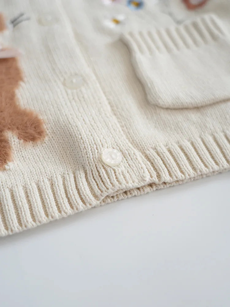 Cardigan Fille Brodé Motif Champignon