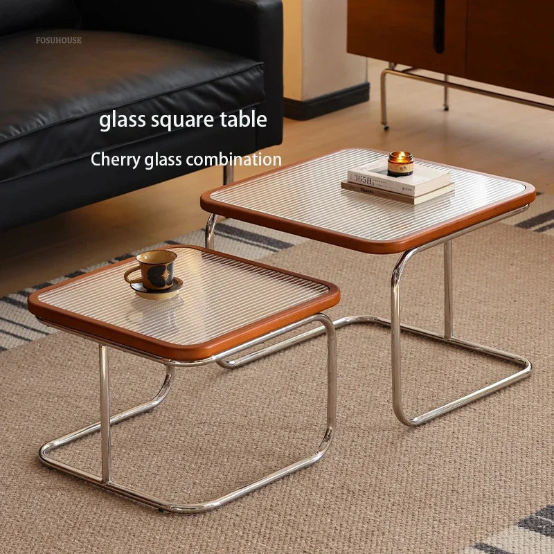 Table Basse Verre et Inox - Style Japonais Rétro