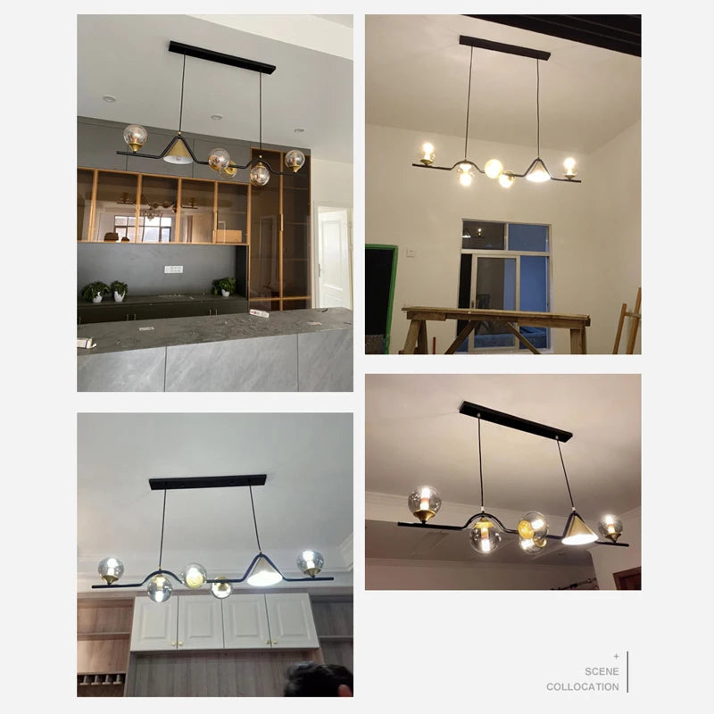 Lustre Suspension Boules de Verre Style Nordique
