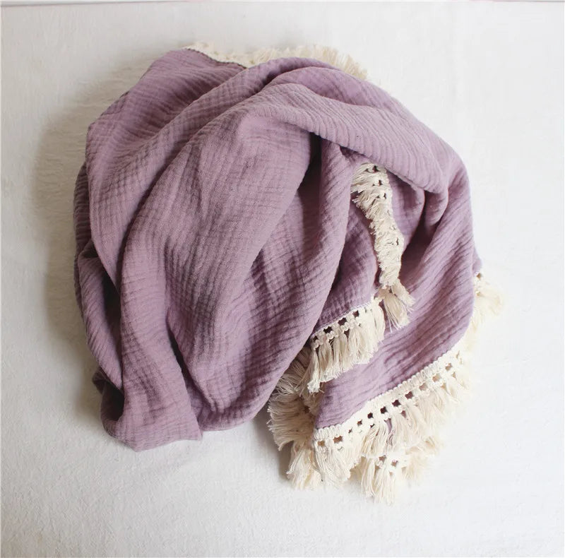 Couverture Bébé en Mousseline de Coton à Pompons