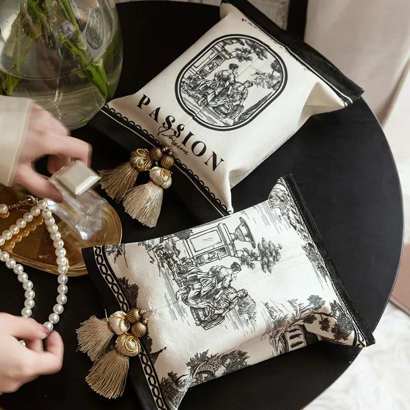 Boîte à Mouchoirs en Velours avec Pompon - Design Chic